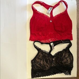 DKNY Red and Black Lace Bralette Set